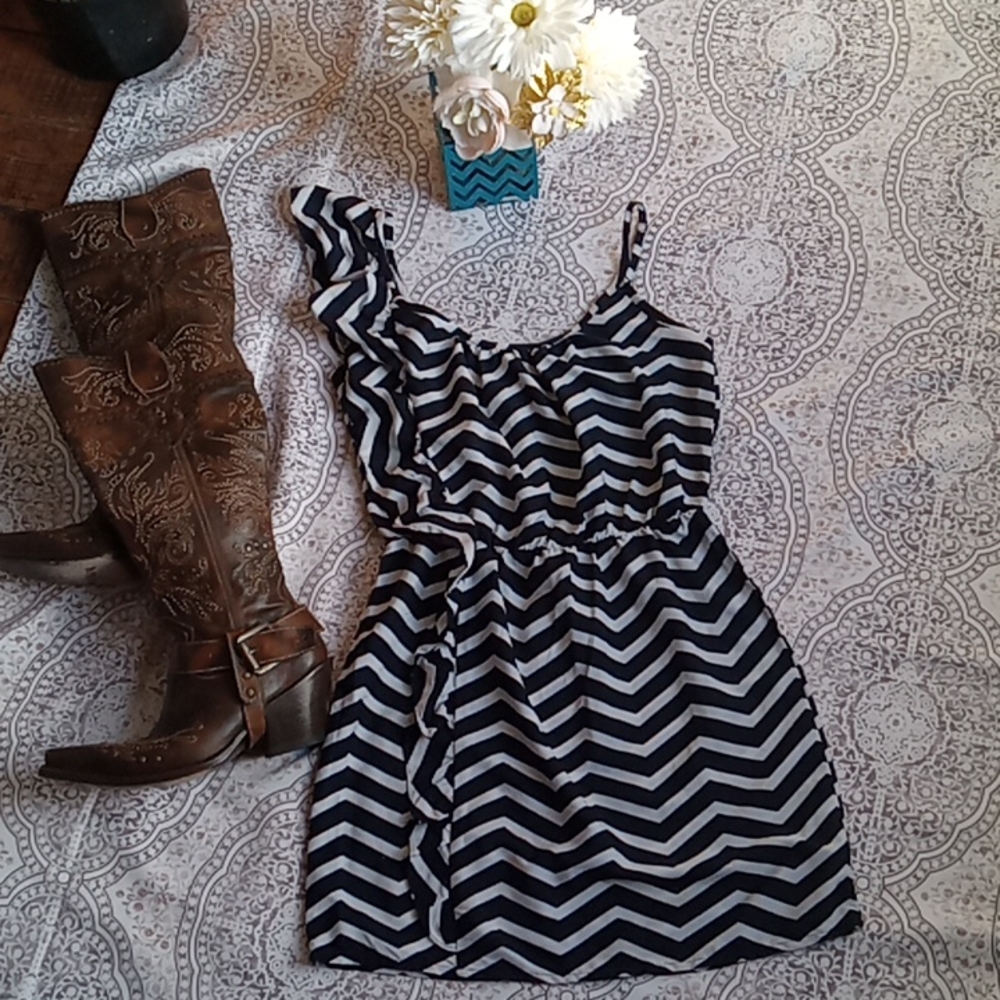 midnight blue and white ruffle dress